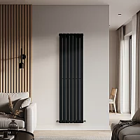 Milano Alpha Flat Panel Vertical Designer Radiator Single Panel 1780mm x 490mm Midnight Black