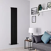 Milano Alpha Flat Panel Vertical Designer Radiator Single Panel 1780mm x 350mm Black