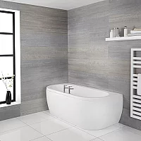 Milano Mellor White Modern Curved D Shape Bath and Panel 1700mm x 800mm