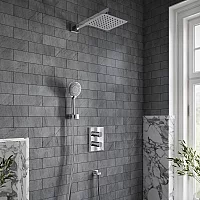 Villeroy and Boch Universal Thermostatic Shower System with 250mm Square Shower Head and Hand Shower 2 Outlet Chrome