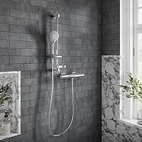 Villeroy and Boch Universal Round Thermostatic Bar Shower Valve with Riser Rail and Hand Shower 1 Outlet Chrome