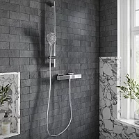 Villeroy and Boch Universal Square Thermostatic Bar Shower Valve with Riser Rail and Hand Shower 1 Outlet Chrome