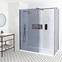 Milano NeroLuna Smoked Glass Corner WalkIn Shower Enclosure with Tray Choice of Sizes