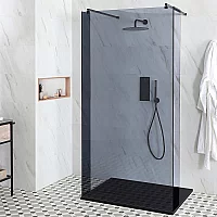Milano NeroLuna Smoked Glass Open WalkThrough Shower Enclosure with Slate Tray Choice of Sizes