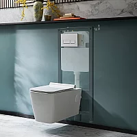 Milano Elswick White Modern Wall Hung Toilet with Tall Wall Frame Rectangular White Flush Plate