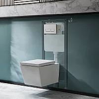 Milano Dalton White Modern Wall Hung Toilet with Tall Wall Frame Rectangular White Flush Plate