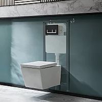 Milano Dalton White Modern Wall Hung Toilet with Tall Wall Frame Rectangular Black Flush Plate