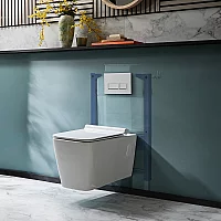 Milano Elswick White Modern Wall Hung Toilet with Short Wall Frame Rectangular White Flush Plate