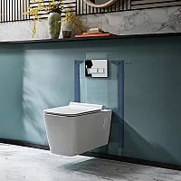 Milano Elswick White Modern Wall Hung Toilet with Short Wall Frame Rectangular Chrome Flush Plate