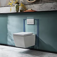 Milano Dalton White Modern Wall Hung Toilet with Short Wall Frame Rectangular White Flush Plate