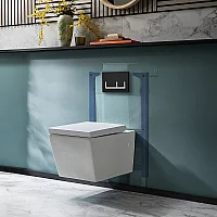 Milano Dalton White Modern Wall Hung Toilet with Short Wall Frame Rectangular Black Flush Plate