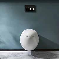 Milano Mellor White Modern Round Wall Hung Toilet with Tall Wall Frame Choice of Flush Plate