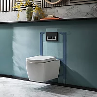 Milano Longton White Modern Wall Hung Toilet with Short Wall Frame Rectangular Black Flush Plate