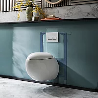 Milano Mellor White Modern Wall Hung Toilet with Short Wall Frame Rectangular White Flush Plate