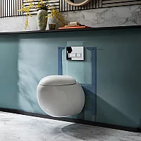Milano Mellor White Modern Wall Hung Toilet with Short Wall Frame Rectangular Chrome Flush Plate