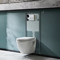 Milano Newby Wall Hung Toilet with Tall Wall Frame Rectangular Chrome Flush Plate