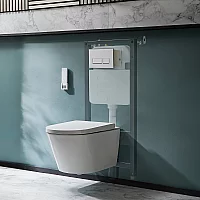 Milano Luxus Wall Hung Japanese Bidet Toilet with Tall Wall Frame Rectangular White Flush Plate