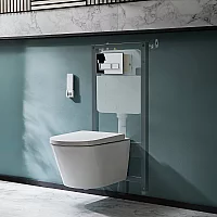 Milano Luxus Wall Hung Japanese Bidet Toilet with Tall Wall Frame Rectangular Chrome Flush Plate