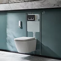 Milano Luxus Wall Hung Japanese Bidet Toilet with Tall Wall Frame Rectangular Black Flush Plate