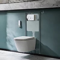 Milano Luxus Wall Hung Japanese Bidet Toilet with Tall Wall Frame Round Chrome Flush Plate