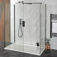 Milano Nero 3 Sided WalkIn Shower Enclosure with 1400mm x 700mm Tray and Wall Support Arms