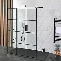 Milano Barq 2 Sided WalkIn Shower Enclosure with 1700mm x 800mm Anthracite Slate Tray and Wall Support Arm