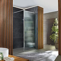 Milano Florence Fluted Glass Chrome Framed WalkIn Shower Enclosure with 1600mm x 800mm Light Grey Slate Tray
