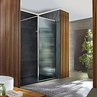Milano Florence Fluted Glass Chrome Framed WalkIn Shower Enclosure with 1700mm x 900mm Anthracite Slate Tray