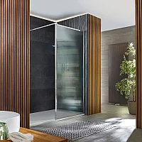 Milano Florence Fluted Glass Chrome Framed WalkIn Shower Enclosure with 1400mm x 900mm White Slate Tray