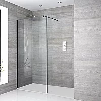 Milano Nero WalkIn Shower Enclosure with White Slate Tray and Return Panel 1600mm x 800mm