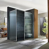 Milano Florence Fluted Glass Chrome Framed Corner WalkIn Shower Enclosure with 1200mm x 900mm Anthracite Slate Tray