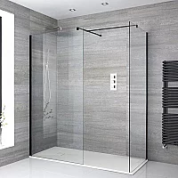 Milano Nero Corner WalkIn Shower Enclosure with White Slate Tray 1600mm x 800mm