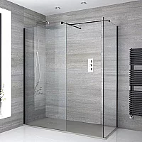 Milano Nero Corner WalkIn Shower Enclosure with Grey Slate Tray 1100mm x 700mm