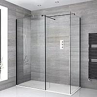 Milano Nero Corner WalkIn Shower Enclosure with White Slate Tray and Return Panel 1600mm x 800mm