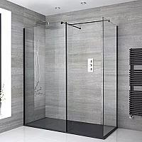 Milano Nero Corner WalkIn Shower Enclosure with Anthracite Slate Tray and Return Panel 1700mm x 800mm