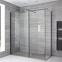 Milano Nero Corner WalkIn Shower Enclosure with Grey Slate Tray and Return Panel 1800mm x 900mm
