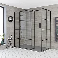 Milano Barq Corner WalkIn Shower Enclosure with Hinged Return Panel and Light Grey Slate Tray 1400mm x 800mm