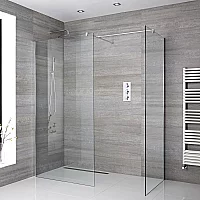 Milano Portland Corner Wet Room Shower Enclosure and 250mm Corner Drain with Grate 700mm x 900mm