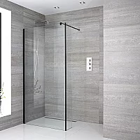 Milano Nero 1950mm Wet Room Screen Black Choice of Sizes and Hinged Return Panel