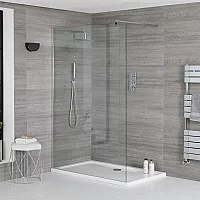 1000 x 1000mm Walk in Shower Enclosure Chrome with White Shower Tray