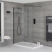 Modern Black Walk In Shower Enclosure With White Shower 1200 x 900mm Milano Nero