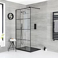 1000 x 800mm Black Modern WalkIn Shower Enclosure with Anthracite Slate Shower Tray Milano Barq