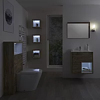 Milano Bexley 600mm Light Oak Vanity Unit WC Unit 300mm Storage Units and Mirror No LED