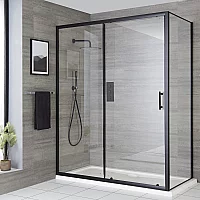1000 x 900mm Black Modern Premium Corner Shower Enclosure and White Tray