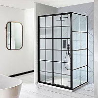 1000 x 800mm Premium Black Grid Sliding Door Shower Enclosure and Tray