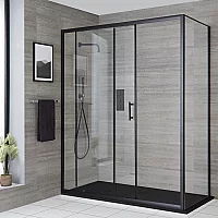 1000 x 800mm Black Luxury Modern Corner Enclosure with Anthracite Tray