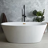 Milano Irwell White Modern Oval DoubleEnded Freestanding Bath 1595mm x 740mm Chrome Overflow