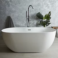 Milano Overton White Modern Oval DoubleEnded Freestanding Bath 1500mm x 750mm with Chrome Overflow