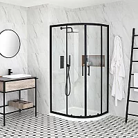 1000 x 800mm Black Right Hand Quadrant Shower Enclosure with White Tray