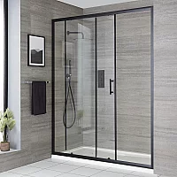 1000 x 1000mm Black Premium Recessed Shower Enclosure with White Tray